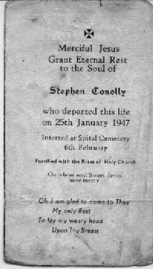 stephen CONNOLLEY funeral card